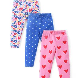 Babyhug Cotton Lycra Knit Full Length Leggings with Heart & Polka Dots Print Pack of 3 - Blue & Pink-image-65