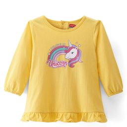 Babyhug Cotton Knit Full Sleeves Nighty With Unicorn Print - Yellow-picture-48