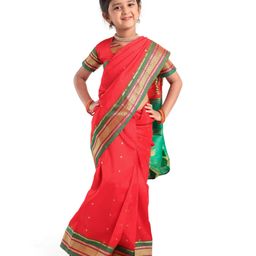 Bhartiya Paridhan Silk Saree With Half Sleeves Blouse with Zari Embroidery - Red-image-33