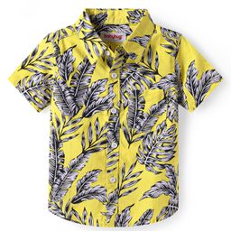 Babyhug Cotton Knit Half Sleeves Shirt with Leaves Print - Yellow-image-14