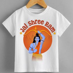 KNITROOT Dussehra Theme Half Sleeves Jai Shree Ram Text Printed Tshirt - White-picture-27
