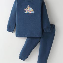 Simply Cotton Full Sleeves Animal Print Thermal Vest & Pant - Navy Blue-image-84