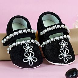 Coco Candy Velvet Pearl & Stone Embellished Detailed Velcro Closure Booties - Black-image-93