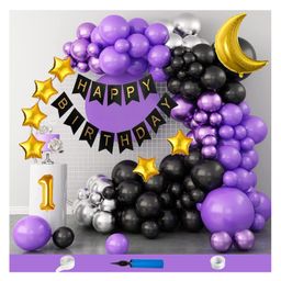 Bubble Trouble Moon Star Theme First 1st Birthday Decoration Items For Girls Party Decoration Kit Balloon Combo Pack Of 112 Pcs Purple-image-81