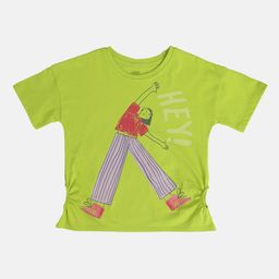 MINI KLUB Cotton Half Sleeves Girl Printed Top - Green-image-46