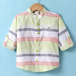 Dapper Dudes Full Sleeves Striped Shirt - Parrot Green-image-81