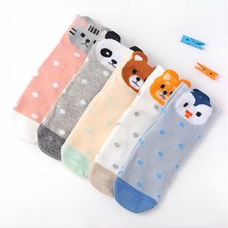 MOMISY Pack Of 5 Baby Cat & Panda Designed Tube Socks - Multi Colour-4