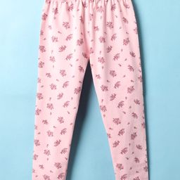 Evimo Single Jersey Knit Full Length Leggings With Floral Print - Pink-image-87