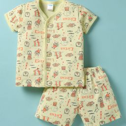 Tango Interlock Knit Half Sleeves Co-Ord Shorts Night Suit with Circus Print - Lemon-image-49