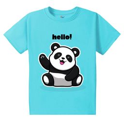 KAVEE Pure Cotton Half Sleeves Cute Panda Printed Bio Washed Tee - Sky Blue-image-81