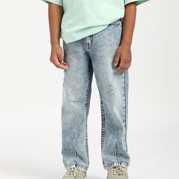 Nautinati Cotton Knit Washed Distressed Jeans - Blue-image-50