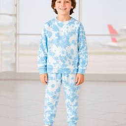 Unicorns Cotton Woven Full Sleeves Tie Dye Coordinating Night Suit Set - Blue & White-image-12