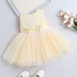 The Magic Wand Woven Sleeveless Floral Applique Detailed Dress - Yellow-image-54