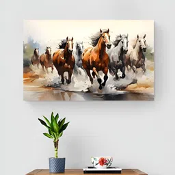 Tushaco Handicrafts Brown & White Seven Horse Canvas Wall Art-image-42