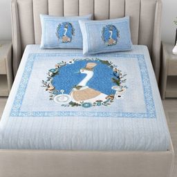JAIPUR FABRIC Blue & White Floral 180 TC King Bedsheet with 2 Pillow Covers-image-26