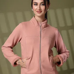 Thirty Threads Women Mock Collar Front-Open Sweatshirt-picture-36