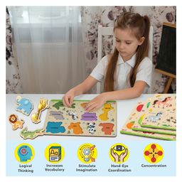 Little Berry My First Wooden Knob and Peg Puzzle Tray Set of 4 Multicolour - 40 Pegs image 3