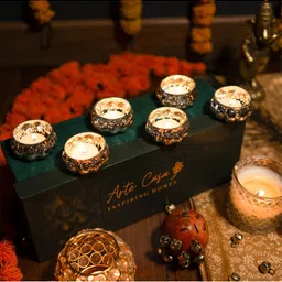 ArteCasa White & Red 4 Pieces Printed Ceramic Diwali Home Gift Sets-12