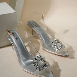 MOZAFIA Women Embellished Leather Block Heel Sandals with Western - Embellished-7