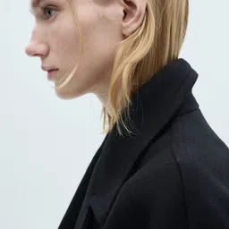 MANGO Notched Lapel Collar Oversized Front-Open Longline Overcoat with Belt image 4