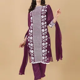 KALINI Women Ethnic Motifs Embroidered Regular Chikankari Kurta with Trousers & With Dupatta-picture-29