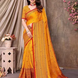 DWIJA FASHION Ethnic Motifs Mirror Work Saree-picture-4