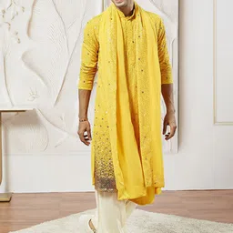 VASTRAMAY Men Ombre Embroidered Regular Sequinned Kurta with Patiala & With Dupatta-picture-4