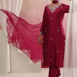 Khushal K Women Floral Embroidered Regular Thread Work Kurta with Palazzos & With Dupatta-21