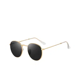 Irayz Unisex Round Sunglasses with UV Protected Lens 5079 - Gold-Black-picture-6