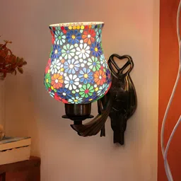 Devansh White & Blue Textured Metal Traditional Wall Lamp-image-44