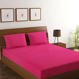 Myntra Elegant Homes Fuchsia Striped Pure Cotton 210 TC King Bedsheet Set 2.74 m x 2.54 m-image-9