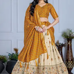 LADY SHOPI Floral Printed Foil Work Ready To Wear Lehenga & Unstitched Blouse With Dupatta-picture-47