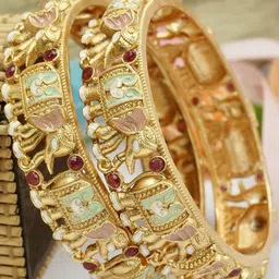 Panini jewels Elephant Designer Ruby Studded Meena Karigari Bangles Set-24