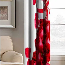 Aura Red & White Floral Printed Light Blocking Window Curtain-picture-13