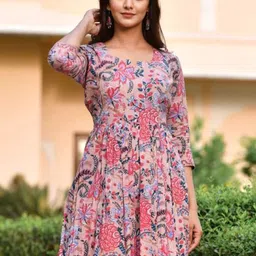 7Threads Women Printed Angrakha Kurta with Trousers & With Dupatta image 5