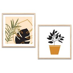 Kotart White & Green 2 Pieces Floral Wooden Square Wall Arts-picture-25