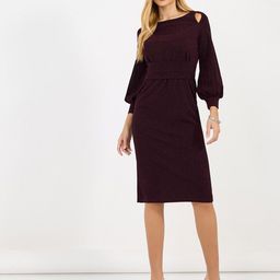 Styli Women Solid Boat Neck Puff Sleeves Bodycon Midi Length Dress-picture-15
