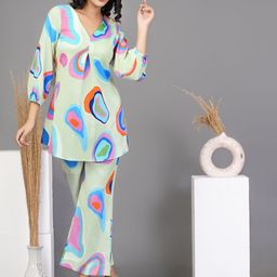 CORSICA Printed V-Neck Top With Trousers Co-Ords-image-82