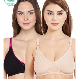 Inner Sense Organic Cotton Antimicrobial Laced Nursing Bra Pack of 2 - Black Cream-picture-7