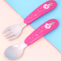 Babyhug Ergo Grip Stainless Steel Spoon & Fork Set - Pink-7