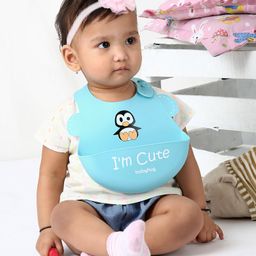 Babyhug Silicone Bib Penguin Print - Blue-4