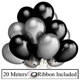 Amfin Metallic Latex Balloons & Ribbon Set Black & Silver - Pack of 52-4