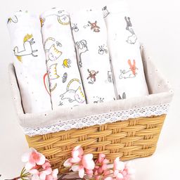 Mom's Home Cotton Muslin Swaddle Wrapper Animal Print Pack of 4 - White-image-24