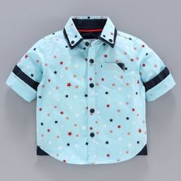 Babyoye Full Sleeves Cotton Shirt Star Print - Blue-image-49