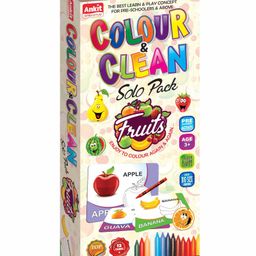 Ankit Toys Activity Colour and Clean Solo Pack Fruits Reusable Jumbo Flash Cards Coloring Kit Set of 12 - Multicolour-12