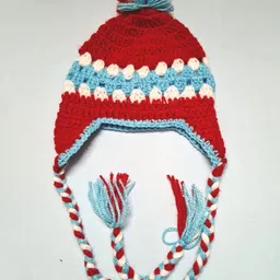 Knits & Knots  crochetStriped Ear Flap Cap - Circumference 30cm - Red Blue & White-picture-40
