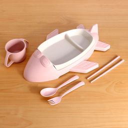 Dolphin Shaped Wheat Straw Feeding Set Pack Of 5 - Pink-73