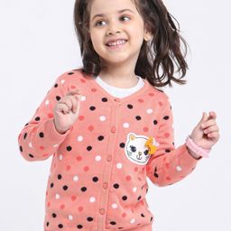 Babyoye Cotton Full Sleeves Polka Dot Sweater Kitty Patch - Light Pink-image-3