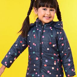 Babyhug Full Sleeves Polka Dot Print Hooded Jacket - Blue-image-86