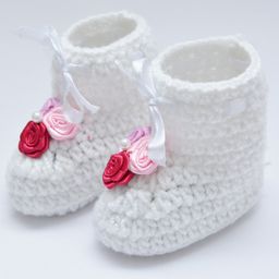 Love Crochet Art Floral Embellished Booties - White-20